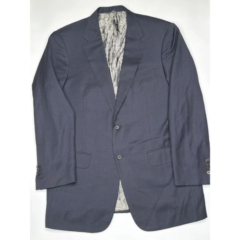 Mens Dark Blue‎ Paisley Lined Blazer Jacket Suit Sport Coat Size 44R